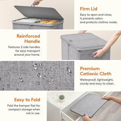 Lifewit 145L Laundry Basket with Lid, Large Laundry Hamper with Plastic Handles and Removable Bag, Foldable Tall Dirty Clothes Hampers for Laundry for Laundry Room, Bedroom, Bathroom, Dorm, Light Gray