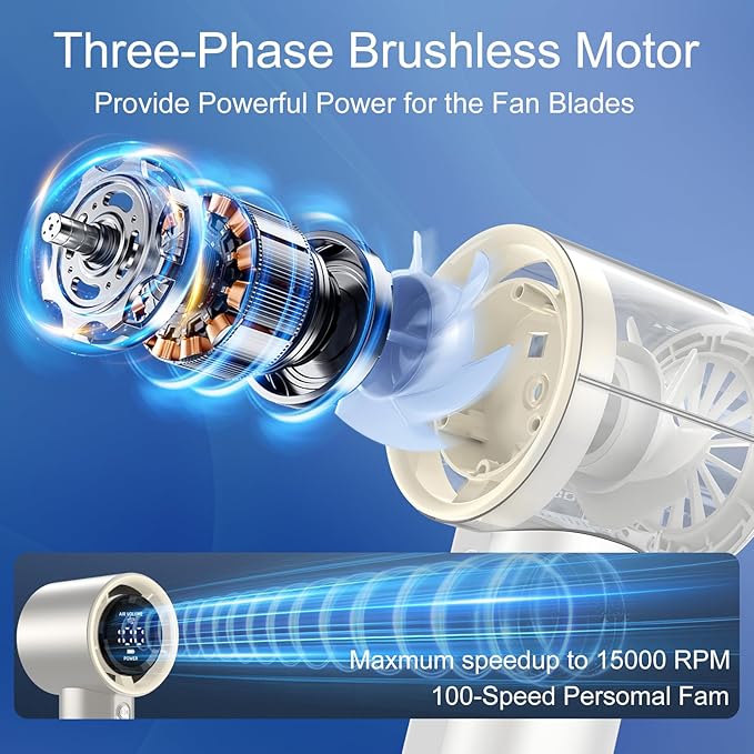 Portable Handheld Fan, Speed (1-100) Adjustable Turbo Personal, 4000mAh Battery Rechargeable Cooling Fan, Digital Display, Gifts for Women Men Travel/Camping/Outdoor (Starlight/Beige)