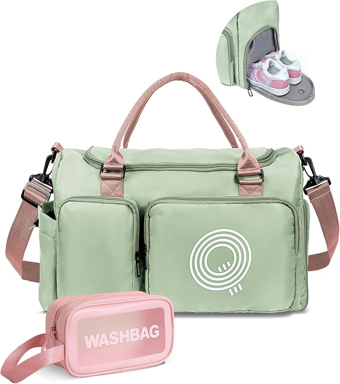 Initial Gym Bag for Girls - Kids Travel Duffel, Sports & Personalized Weekender with Shoes Compartment, Monogram Overnight & Dance Bag - Girls Gifts, bridal shower gifts