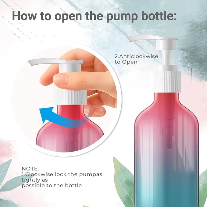 24 Pieces Empty Clear Gradient Color Pump Bottle, 8.4 oz Refillable Plastic Dispenser Bottles with Pump, Travel Lotion Container for Shampoo Hand Body Soap Oil Massage Moisturizer Face Cream Liquid