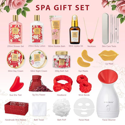 Christmas Gifts for Women - 27 Pcs Bath and Body Gifts Basket Set - Rose Spa Gifts Set Skin Care Set for Women, Gift Baskets Set for Mothers Day Mom | Gifts for Birthday, Valentines Day