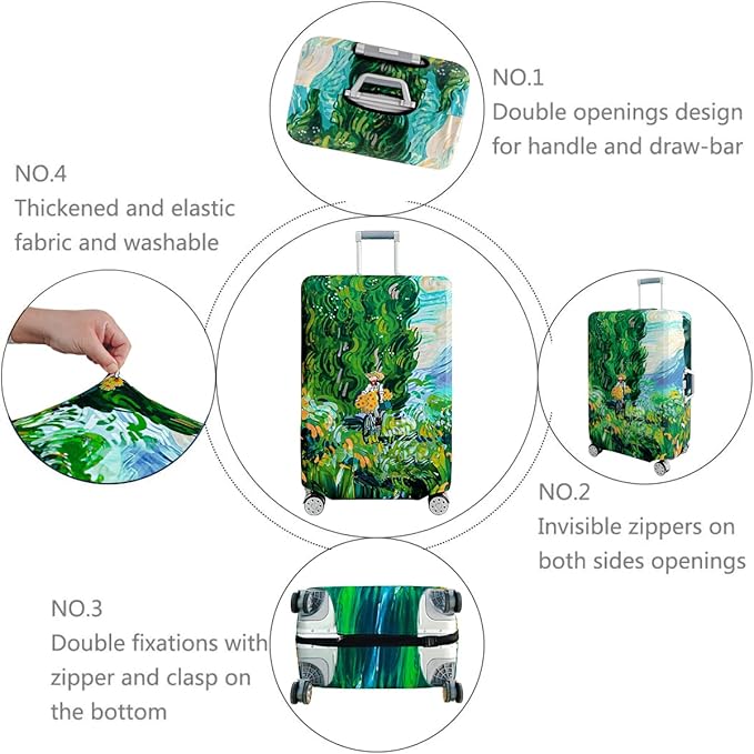 fancyfree Luggage Cover Washable Suitcase Protector Anti-scratch Suitcase cover (Cypress Painting, S(18"-21" luggage))