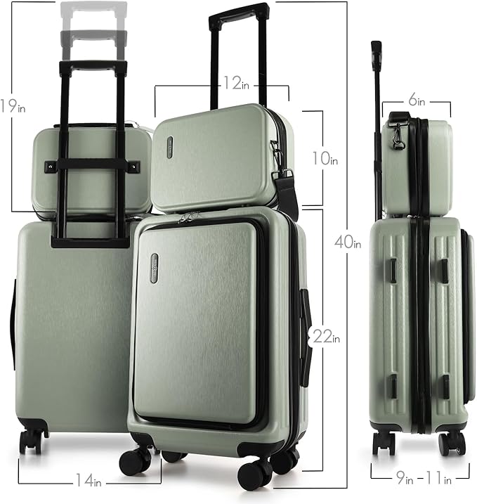 20 Inch Carry On Luggage 22x14x9 Airline Approved, Carry On Suitcase with Wheels, Hard-shell Carry-on Luggage, Durable Luggage Carry-On, Sage Green Small Suitcase with Cosmetic Case