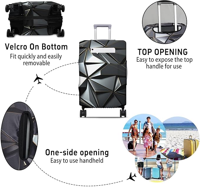 Black Geometry Travel Luggage Cover, Travel-Themed Suitcase Protector Stretchable, Washable Travel Suitcase Cover (XL for 29-32 Inch Luggage)
