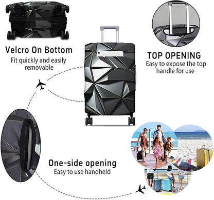 Black Geometry Travel Luggage Cover, Travel-Themed Suitcase Protector Stretchable, Washable Travel Suitcase Cover (L for 25-28 Inch Luggage)