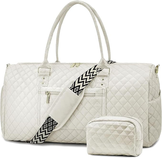 Duffle Bag for Travel,Personal Item Travel Bag with Toiletries Bags,Gym Bags for Men and Women with Wet Pocket & Shoes Compartment(White)