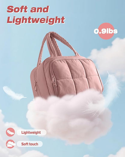 Travel Toiletry Bag for Women with Hanging Hook, Water Resistant Puffy Makeup Organizer with Leak Proof Pockets for Toiletries and Cosmetics - Dark Pink (Bag Only)