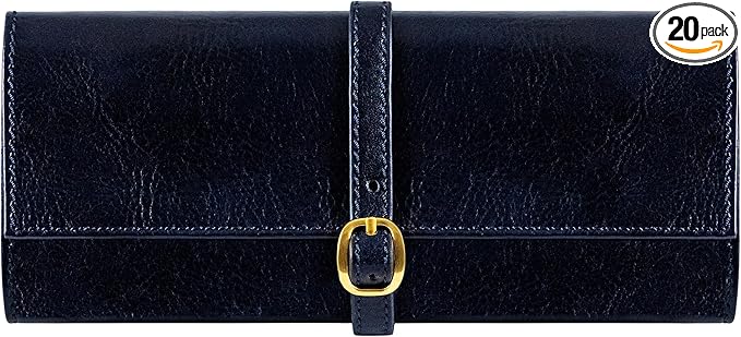 Time Resistance Leather Jewelry Roll - Full Grain Leather Travel Jewelry Case - Jewellery Organizer Made in Italy (Blue)