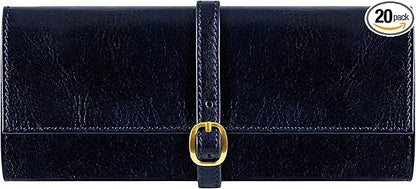 Time Resistance Leather Jewelry Roll - Full Grain Leather Travel Jewelry Case - Jewellery Organizer Made in Italy (Blue)