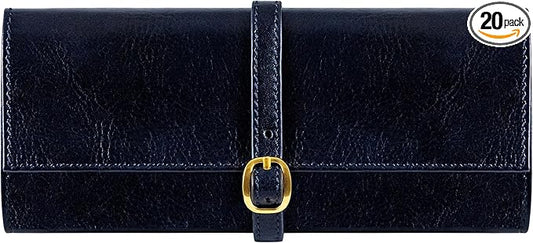 Time Resistance Leather Jewelry Roll - Full Grain Leather Travel Jewelry Case - Jewellery Organizer Made in Italy (Blue)