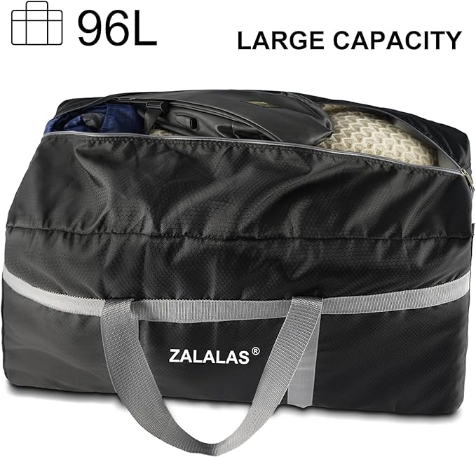 Foldable Duffle Bag, 96L Extra Large Travel Duffel bag Lightweight Weekender Bag for Men Women Water-proof & Tear Resistant,Black