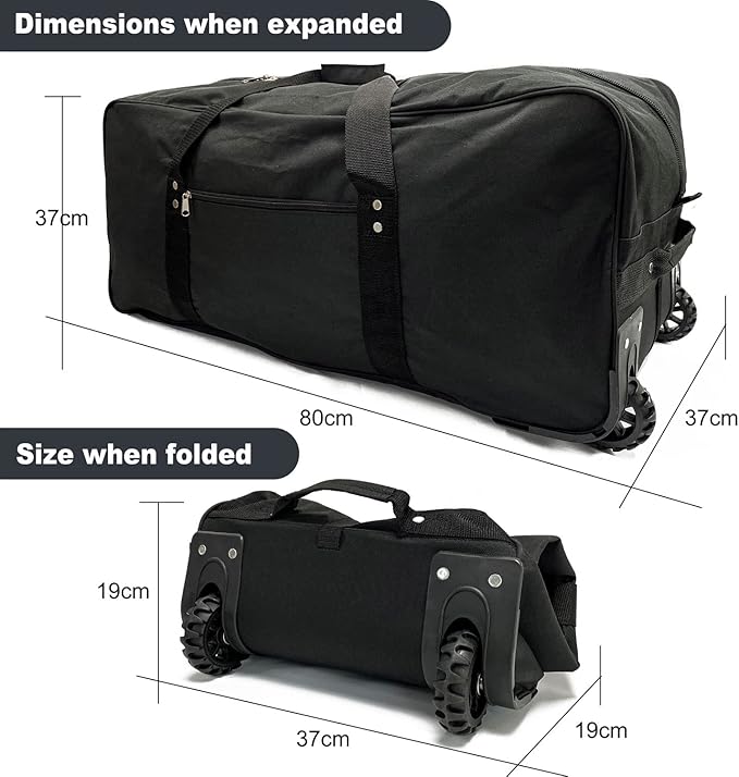 Extra large Foldable Duffle Bag with Bearing Wheels - 29"32"34"36"Heavy-Duty Water-Resistant Travel Duffel for Camping, Moving & Storage Black 600D Oxford