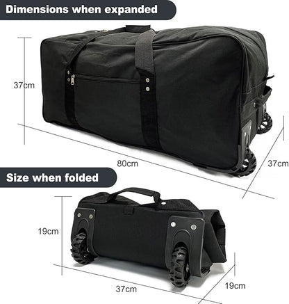 Extra large Foldable Duffle Bag with Bearing Wheels - 29"32"34"36"Heavy-Duty Water-Resistant Travel Duffel for Camping, Moving & Storage Black 600D Oxford