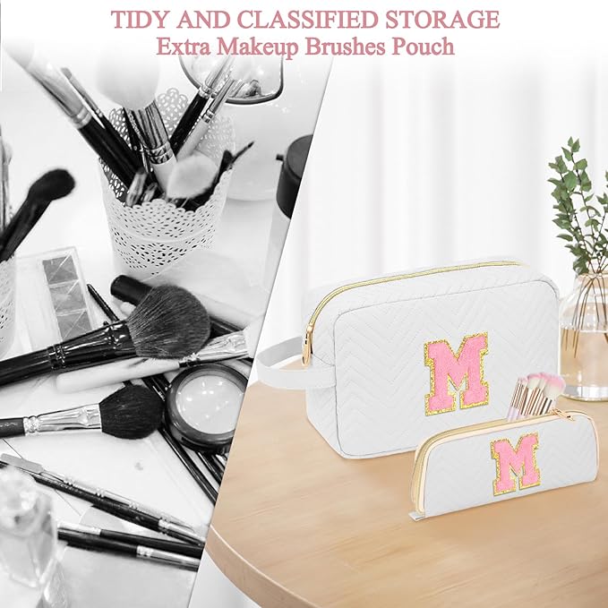 Personalized Initial Makeup Bag Trendy Stuff Leather Waterproof Cosmetic Bag Travel Toiletry Bag, Christmas/Thanksgiving/Halloween Gifts Makeup Organizer Case for Women Girls Mom Girlfriend Wife