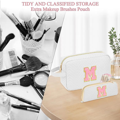 Personalized Initial Makeup Bag Trendy Stuff Leather Waterproof Cosmetic Bag Travel Toiletry Bag, Christmas/Thanksgiving/Halloween Gifts Makeup Organizer Case for Women Girls Mom Girlfriend Wife