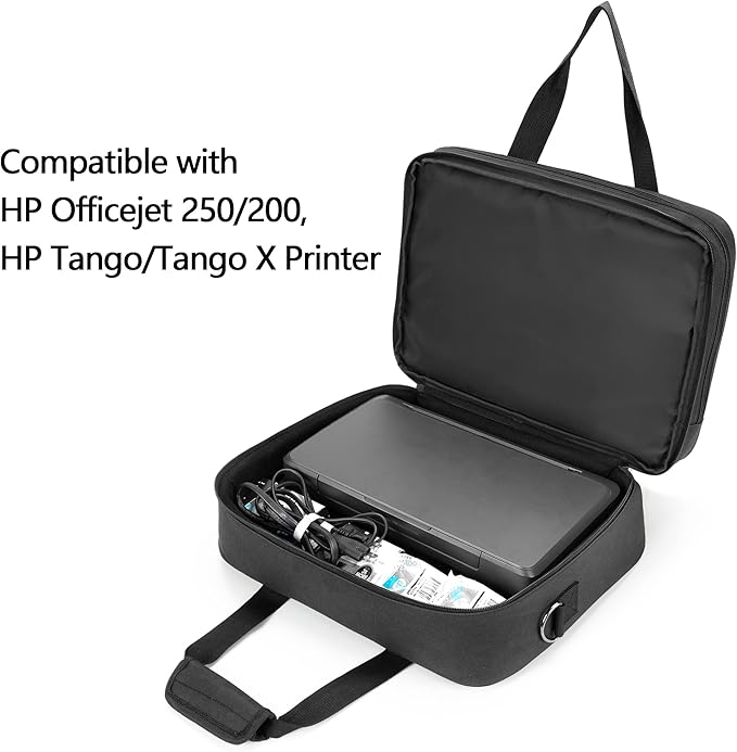 samdew Double-layer Portable Mobile Printer Storage Bag Compatible with HP Tango/Tango X, HP Officejet 250/200, Printer Carrying Case with 15.6" Laptop Layer, Shoulder & Trolley Strap, Bag Only