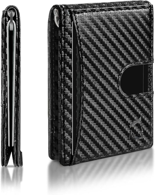 Kingly Cash Clip Slim Leather Wallet for Men with RFID Blocking & Money Clip - Minimalist Front Pocket Bifold Wallet Holds 12 Cards - Secure Card Holder with Easy Access Pull Tab