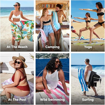 Dock & Bay Beach Towel - Quick Dry, Sand Free - Compact, Lightweight - 100% Recycled - Includes Bag - Tropicana Treat - Large (160x90cm, 63x35)