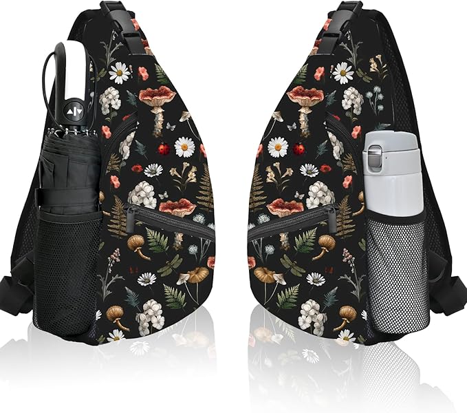 Mushroom Sling Bag Travel Sling Backpack Lightweight Casual Daypack Women Chest Bags for Outdoor Sport Climbing Runners