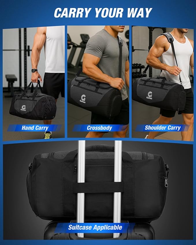 Gonex Gym Duffel Bag with Shoe Compartment Wet Pocket, Large Capacity Sports Duffle Bag for Men Women, Workout & Travel Bag with Multiple Pockets, Black, Small (30L)