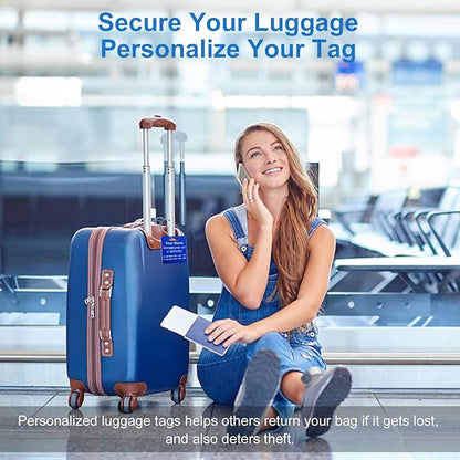 Stainless Steel Personalized Luggage Tags for Suitcases - Custom Name ID Travel Tags for Luggage, Backpacks and Bags - Metal Travel Essentials Accessories for Kids, Women and Men - Bulk Set (4 Pack)