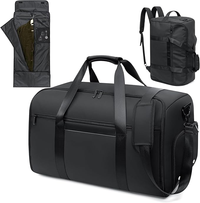 GARPROVM Garment Duffle Bags for Travel, 4 in 1 Convertible Garment Bags with Separated Suit Bag Shoe Compartment, Waterproof Carry On Luggage Bag Backpack for Short Trip, Weekender Bag for Men Women