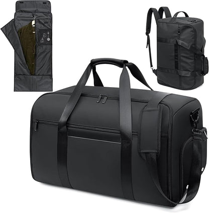 GARPROVM Garment Duffle Bags for Travel, 4 in 1 Convertible Garment Bags with Separated Suit Bag Shoe Compartment, Waterproof Carry On Luggage Bag Backpack for Short Trip, Weekender Bag for Men Women