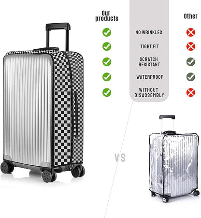 No Disassembly Suitcase Covers for Luggage - 26 Inch Clear Luggage Cover Protector, B/W Check PVC Luggage Protector Suitcase Cover