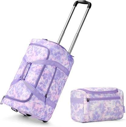 Choco Mocha Girls Tie Dye Suitcase with Wheels Kids with a Kids Toiletry Bag Purple Rolling Duffle Bag for Camping Teen Girls Toddler Luggage Bag for Travel, 22inch