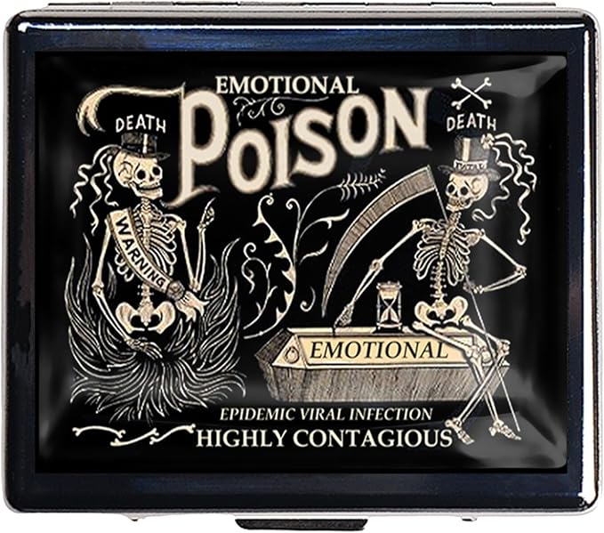 7 Days Chromed Shiny Silver Pill Organizer with Mirror Inside Has 8 Separate Compartments Rectangle Cute Travel Pill Organizer for Purse 7 Days (Emotional Poison)