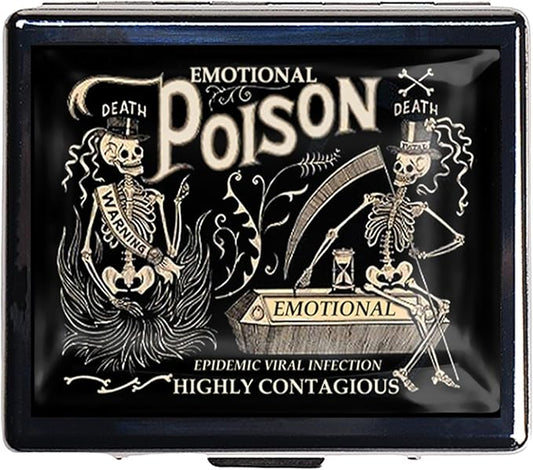 7 Days Chromed Shiny Silver Pill Organizer with Mirror Inside Has 8 Separate Compartments Rectangle Cute Travel Pill Organizer for Purse 7 Days (Emotional Poison)