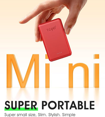 TG90° 5000mAh Mini Power Bank Built-in AC Wall Plug and Cables, Pocket Size USB C Portable Charger, External Battery Pack Compatible with iPhone 17 16 15 14 13 12 11 Samsung S22 S21 Google iPad