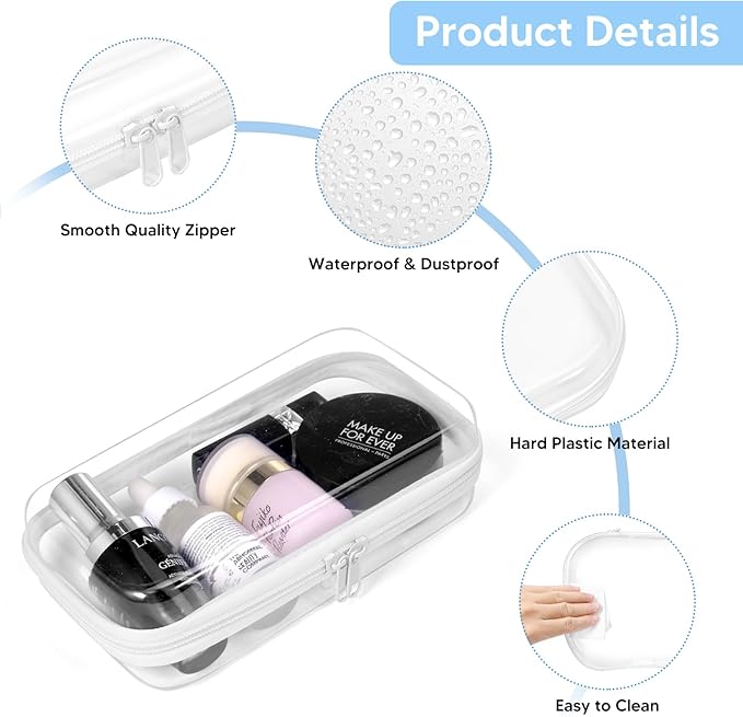 BOBOKA 3PCS Clear Hard Shell Zipper Case for Storage, Portable Waterproof Cosmetic Bag with Zipper, Plastic Clear Pencil Case, Toiletry Pouch, Travel Organizer, Toy Storage Bins