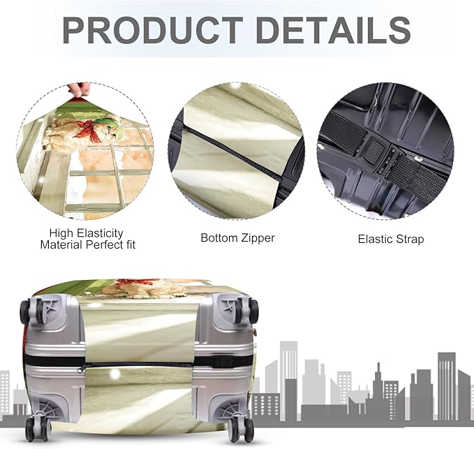 FOREVER QUEEN Christmas Cute cat Luggage Cover Suitcase Protector Suitcase Cover Anti-Scratch,Stretchable Bag Cover Washable Durable Polyester