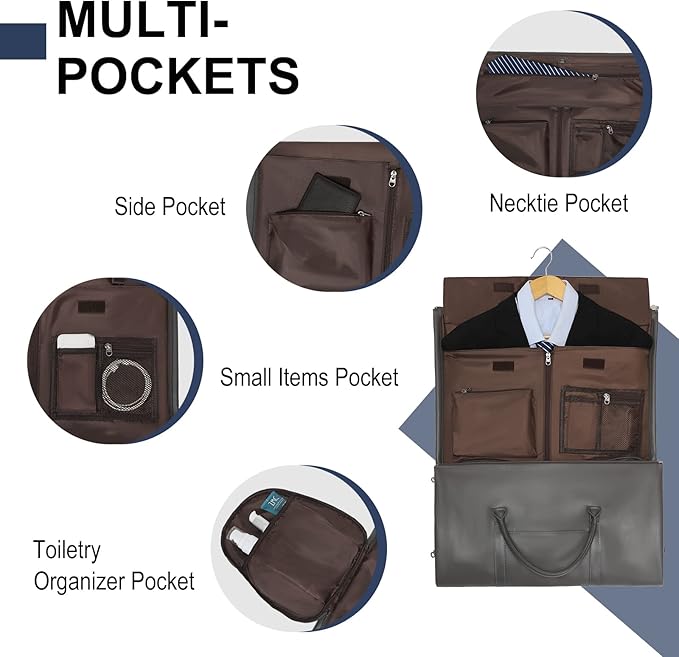 Leather Garment Bag for Travel, Modoker Carry On Suit Carrier Travel Bag with Shoulder Strap - Ideal for Business Trips and Weekend Getaways - The Garment Duffel Bag for Traveling Men Women