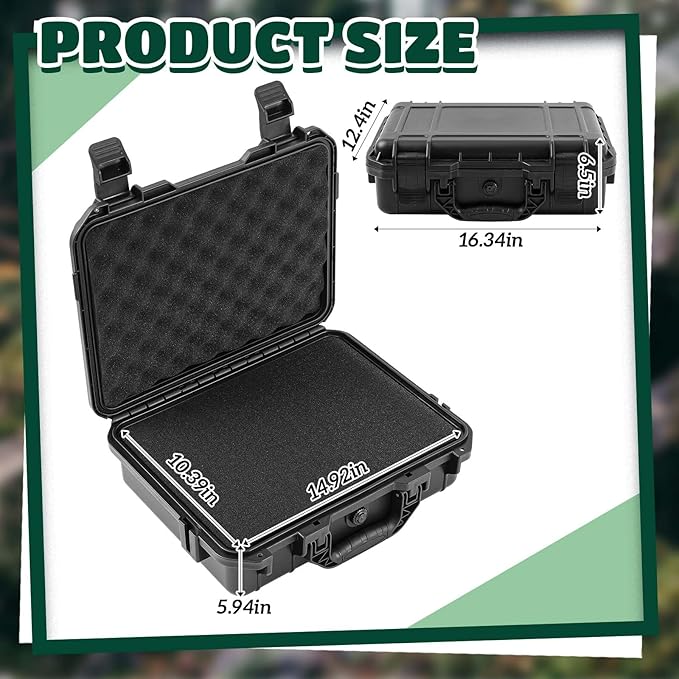 1 Pcs 16.3 x 12.4 x 6.5 Inch Waterproof Hard Case with DIY Customizable Foam Insert Portable Protective Case with Knife for Camera Drones Equipments Tools Test Instruments (Black)