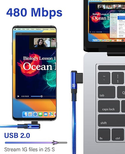 sweguard iPhone 16 Charger USB to Type C Cable 90 Degree [2-Pack,6.6FT] Fast Charging Cord for iPhone 16 15 Pro Max Plus Samsung Galaxy S25 S24 S23 S22 S21 S20 A54 A15 Note Flip LG Pixel Moto