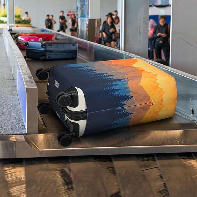 Explore Land Travel Luggage Cover Suitcase Protector Fits 18-22 Inch Case (Amber Mountains, S)