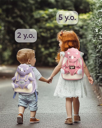 Naturally KIDS Pink Triceratops Toy, Triceratops Stuffed Animal for 2 3 4 5 Year Old Girl, Stuffed Dinosaur for Girls, Pink Toddler Backpack