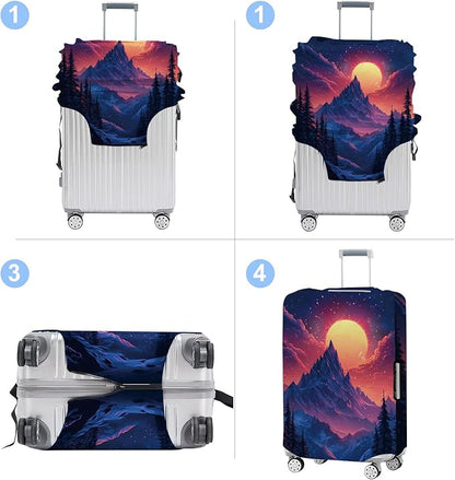 Luggage Cover Washable Suitcase Protector Anti-scratch Suitcase cover Fits 20-34 Inch Luggage (Snow mountain, M(24-26inch suitcase))