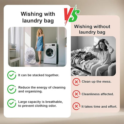 10-Pack Mesh Laundry Bags, 24 × 36 Inch Heavy-Duty Drawstring Mesh Bag Set (5 Black & 5 White) – Large Wash Bags for College, Dorm, Travel, Family & Apartment Use