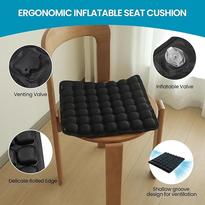Sondor Travel Cushion, Inflatable seat Cushion, Suitable for Airplane Seats, Long-Distance Travel, Office wheelchairs and Other Portable seat Cushions (Black)