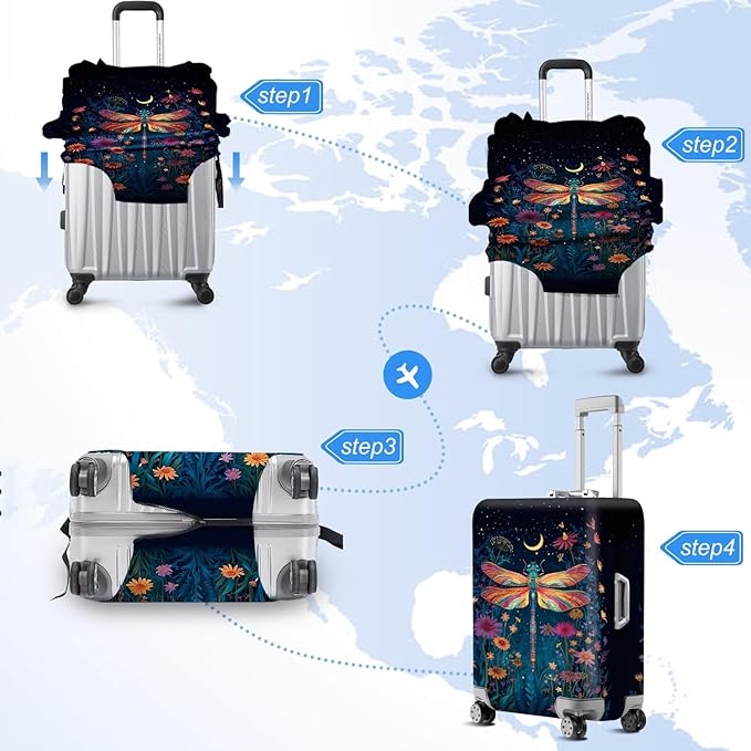 FOREVER QUEEN Magical Dragonfly Luggage Cover Suitcase Protector Suitcase Cover Anti-Scratch,Stretchable Bag Cover Washable Durable Polyester