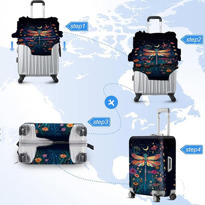 FOREVER QUEEN Magical Dragonfly Luggage Cover Suitcase Protector Suitcase Cover Anti-Scratch,Stretchable Bag Cover Washable Durable Polyester