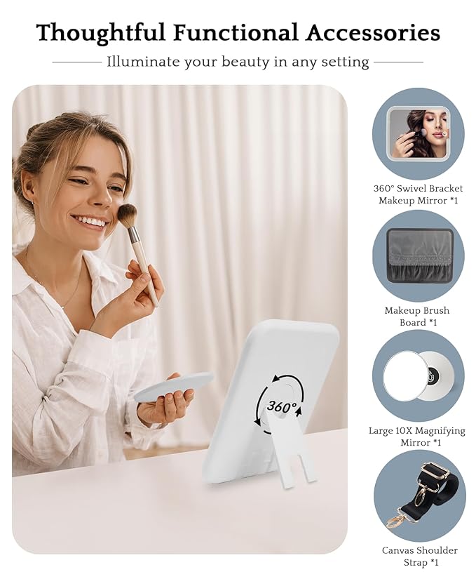 MOMIRA Travel Makeup Bag Cosmetic Bag with Lighted Mirror, Adjustable Brightness in 3 Color Scenarios/Detachable makeup mirror, All-round Upgrade, Waterproof, Gift for Women -Black