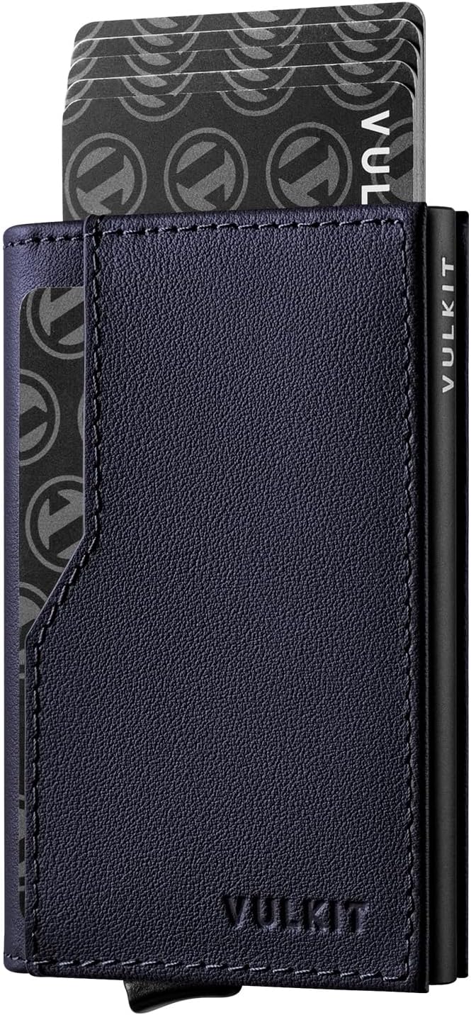 VULKIT Card Holder Wallet with Double ID Windows RFID Blocking Pop Up Wallet Minimalist Design for 12 Cards