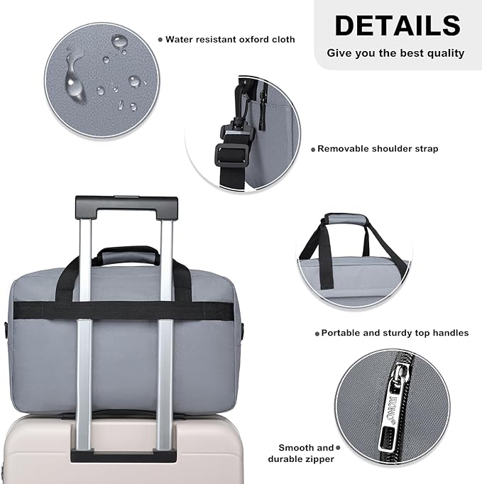 Kono Travel Duffel - 20L Under Seat Carry-On Sports Tote Gym Weekender Overnight Bag - 15.75"x9.84"x7.87" Light Gray