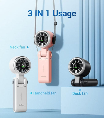 Diveblues Portable Handheld Turbo Fan, 5 Gear Wind, Battery Operated, Up to 12 Working Hours, 3 IN 1 Hand Fan with Air Turbo Tech Cooling Fan for Outdoor Activities, Travel, Working, Obsidian black