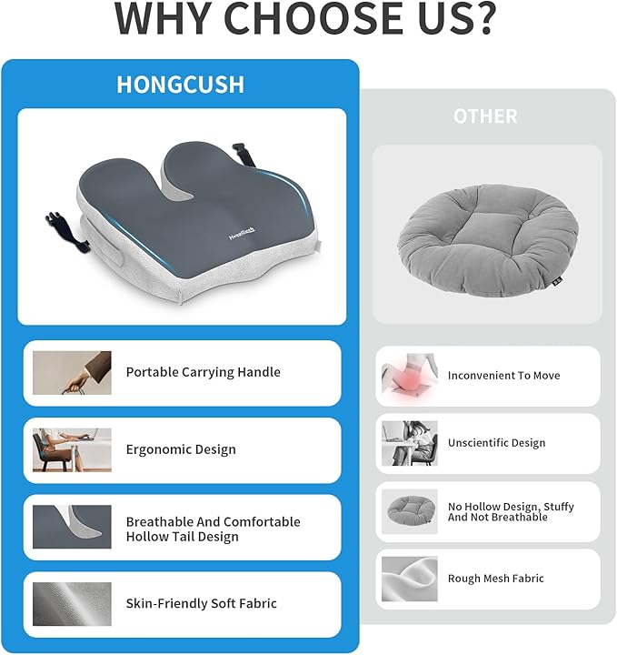 Seat Cushion Extra Thick Premium Memory Foam for Office Chair & Car, Pain Relief for Sciatica Tailbone Back, Orthopedic Comfort