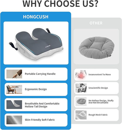 Seat Cushion Extra Thick Premium Memory Foam for Office Chair & Car, Pain Relief for Sciatica Tailbone Back, Orthopedic Comfort